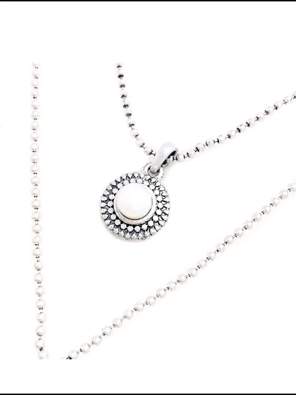 Lucky Brand Silver Tone Two Layer Mini Pearl Pendant Delicate Bead Necklace
